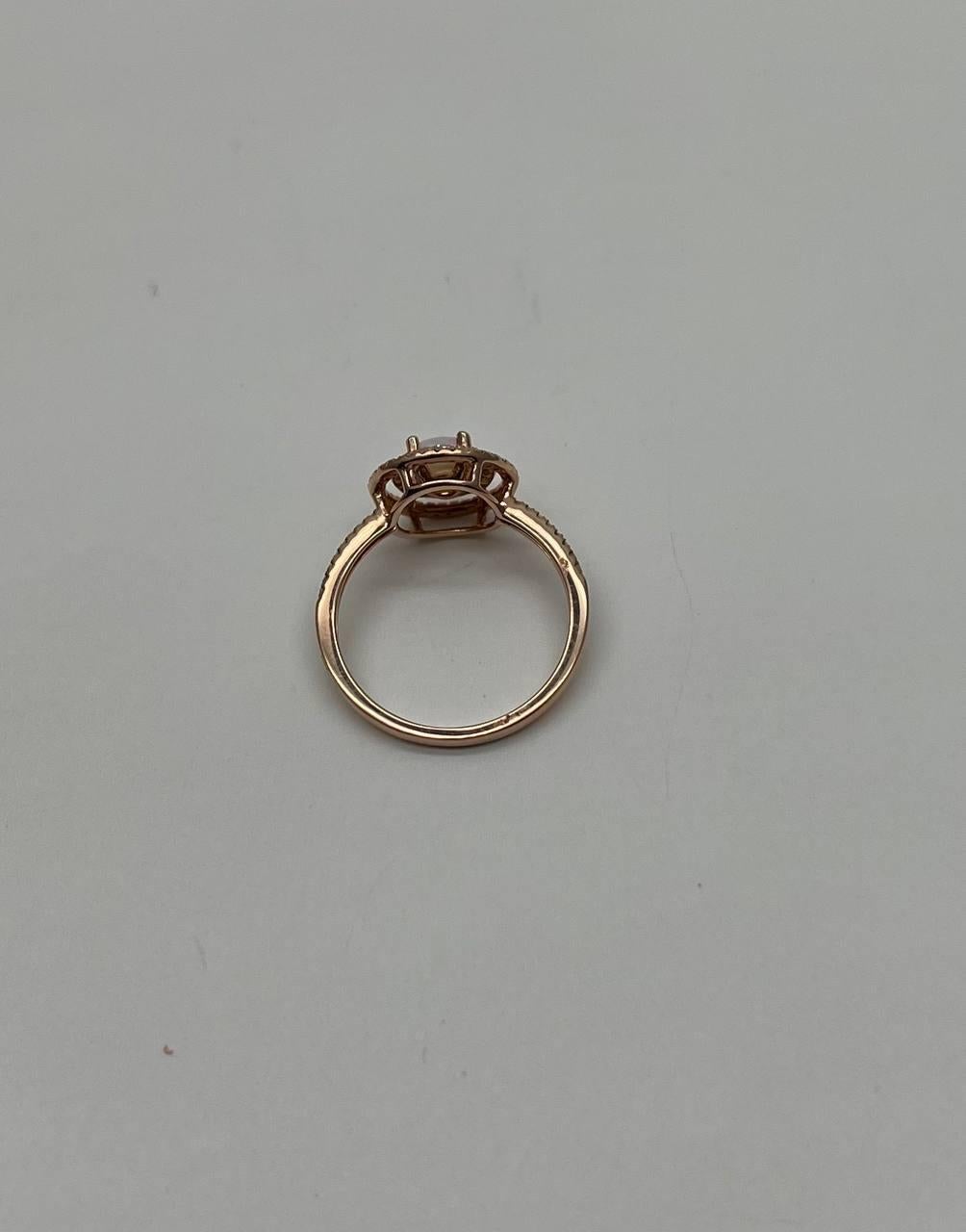 Round White Opal Double Diamond Halo 14K Rose Gold Statement Ring For Sale 5