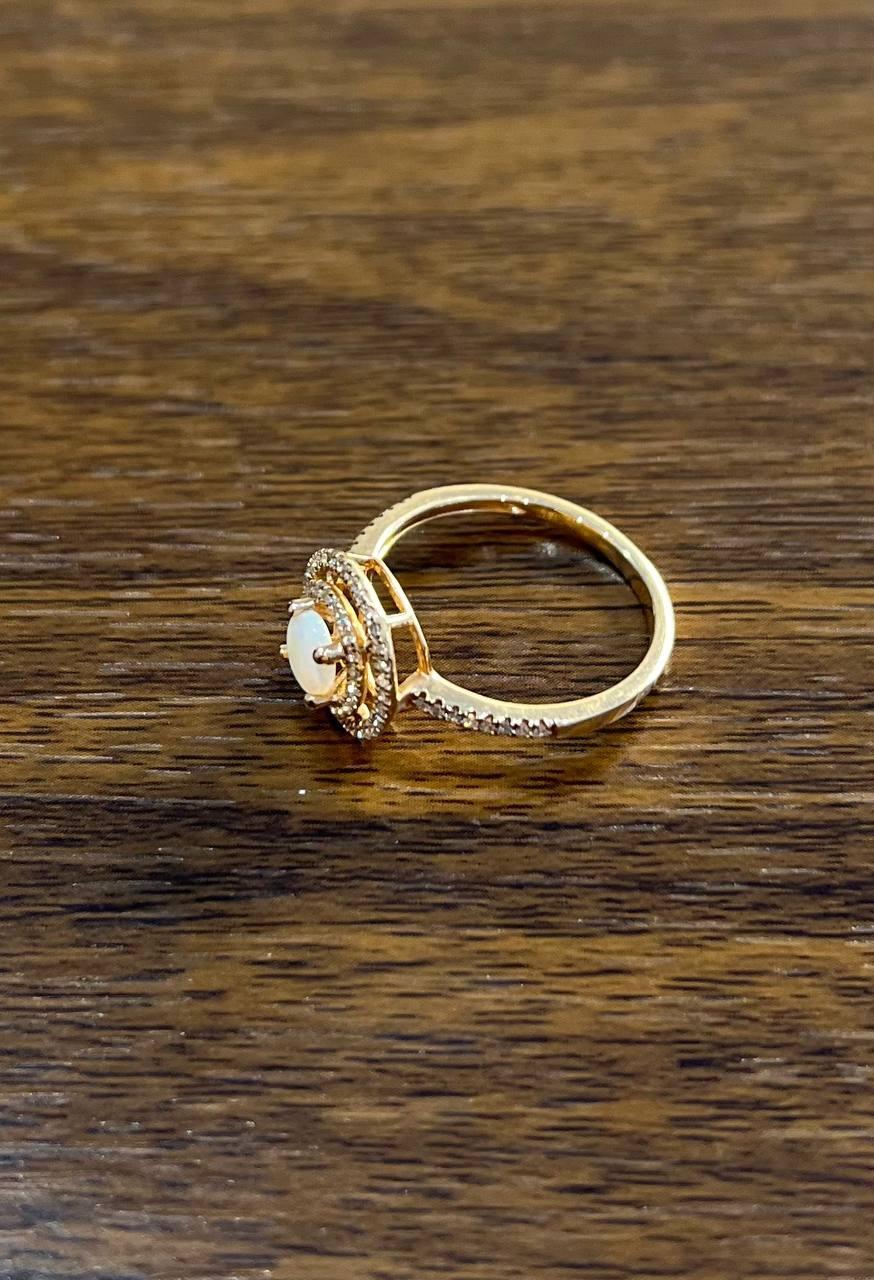 Round White Opal Double Diamond Halo 14K Rose Gold Statement Ring For Sale 7
