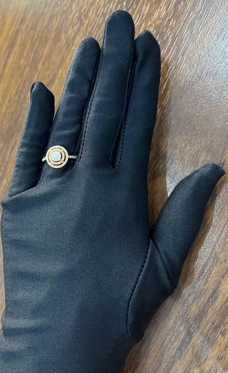 Round White Opal Double Diamond Halo 14K Rose Gold Statement Ring In New Condition For Sale In Oakton, VA