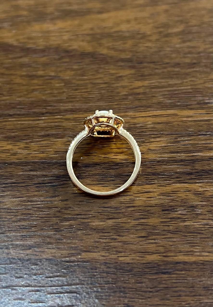Round White Opal Double Diamond Halo 14K Rose Gold Statement Ring For Sale 3