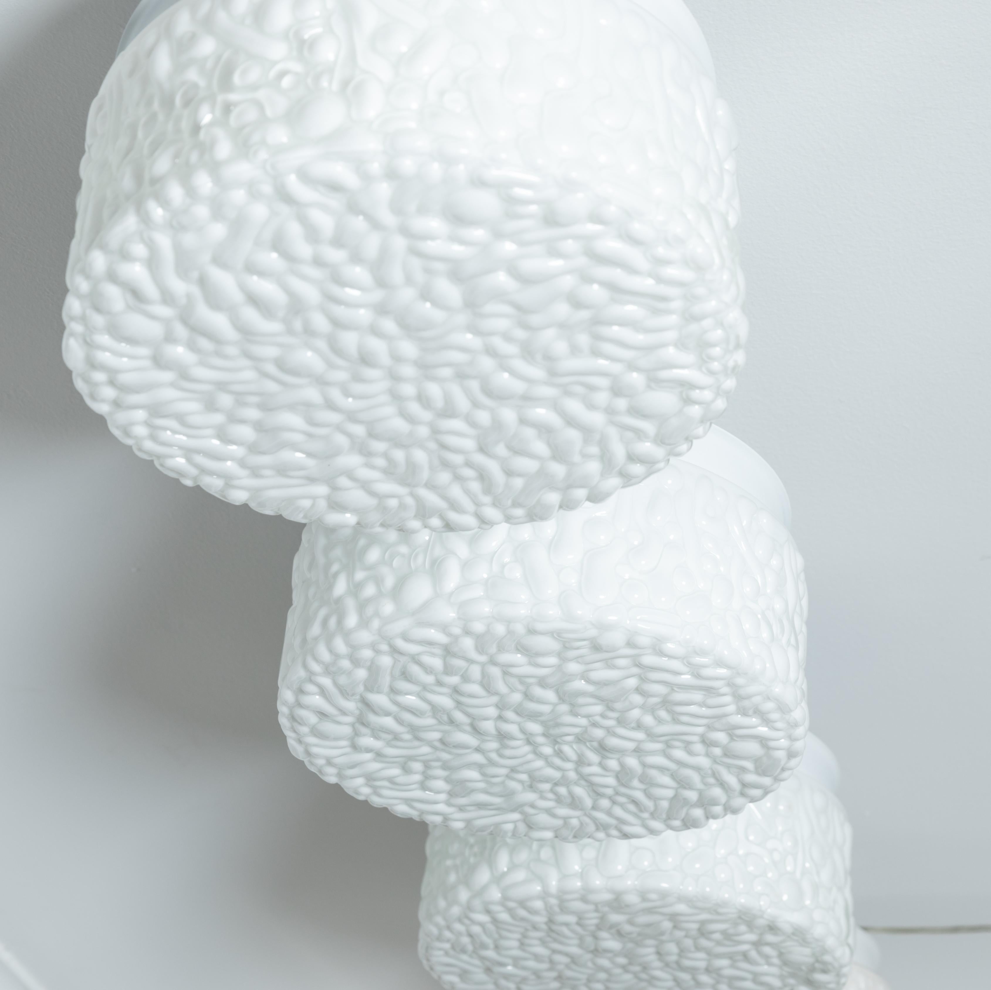 Mid-Century Modern Round White Opaque Textured Glass Flush Mount For Sale