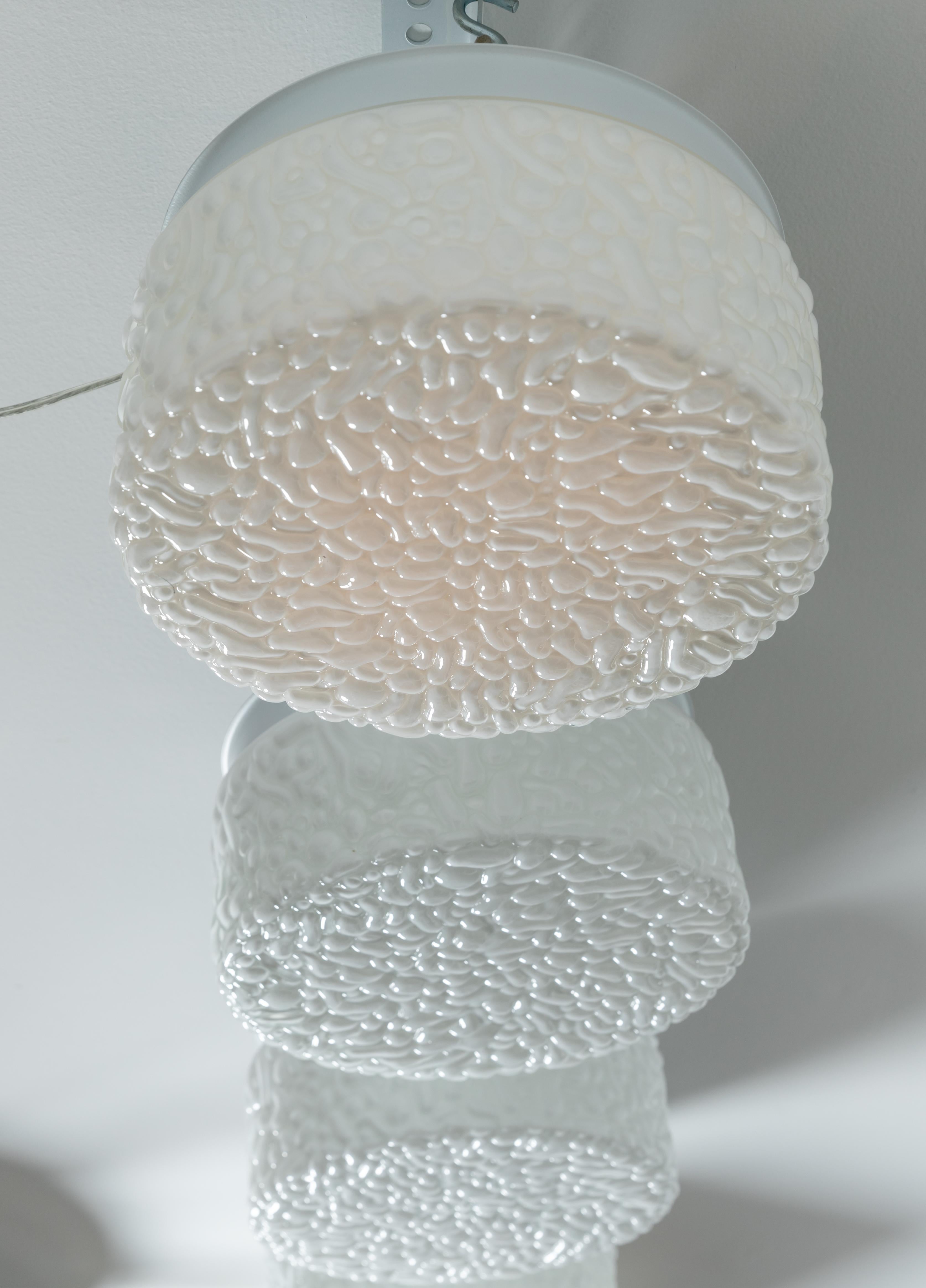 Italian Round White Opaque Textured Glass Flush Mount For Sale