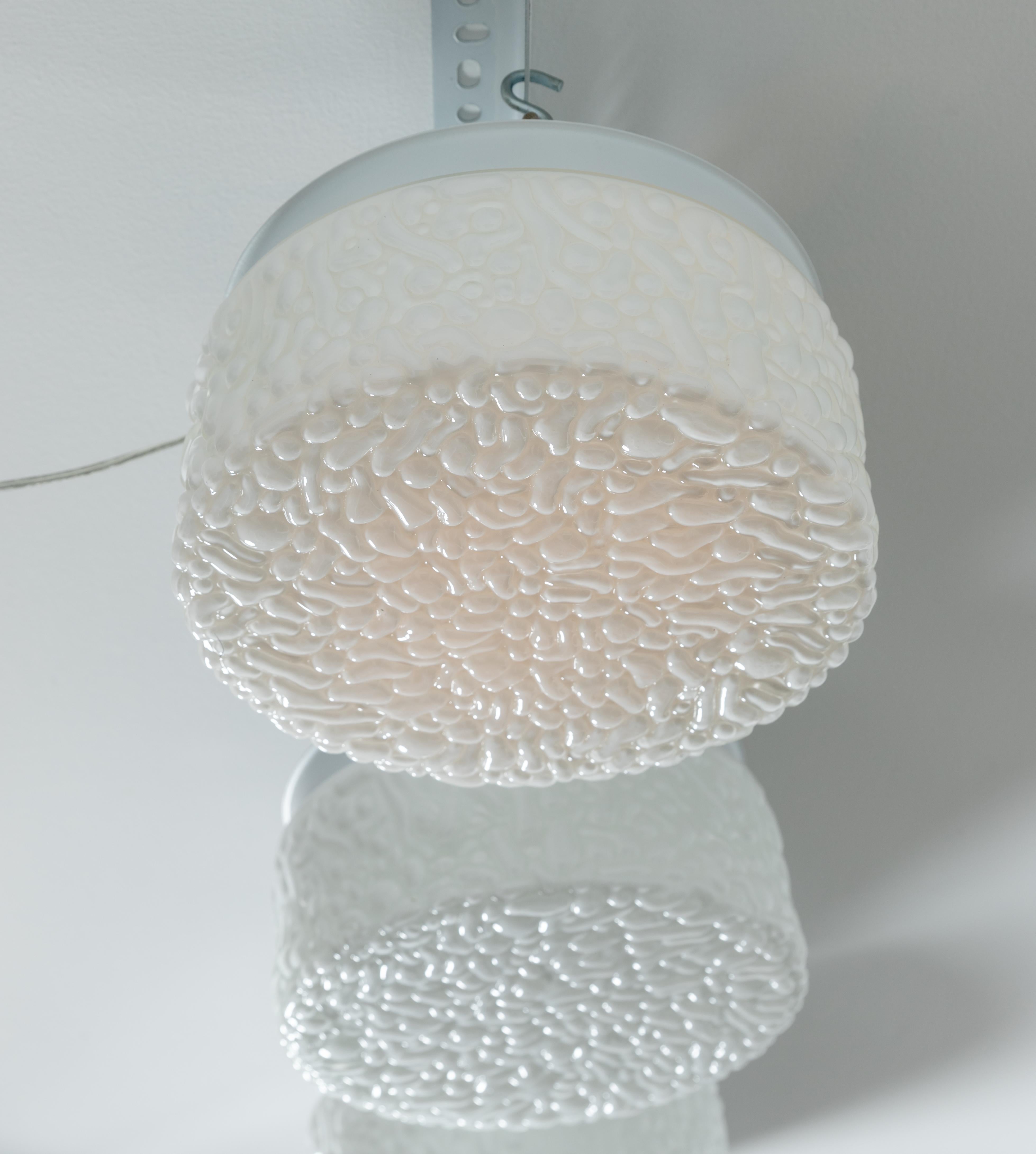 Round White Opaque Textured Glass Flush Mount In Excellent Condition For Sale In Bridgehampton, NY