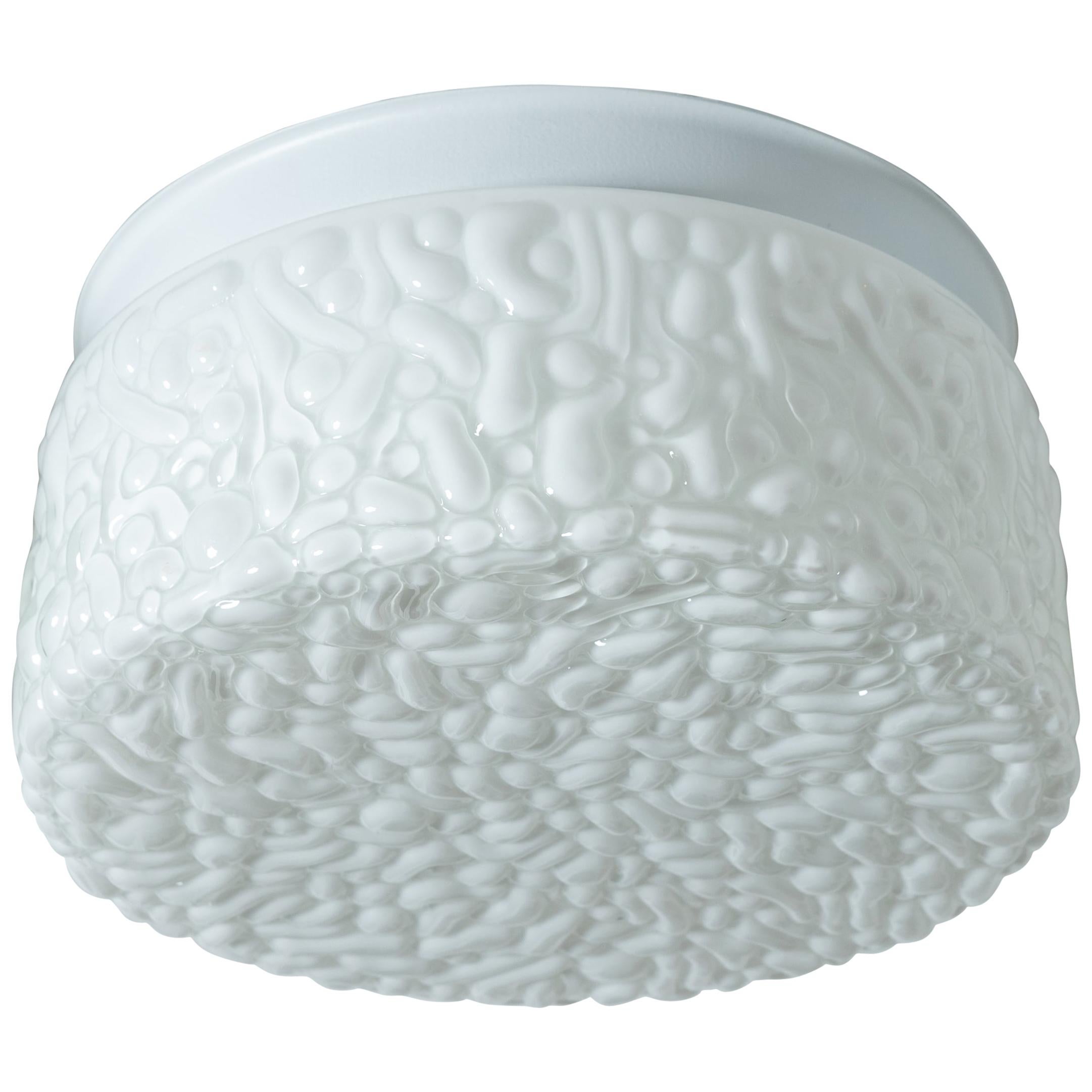 Round White Opaque Textured Glass Flush Mount For Sale