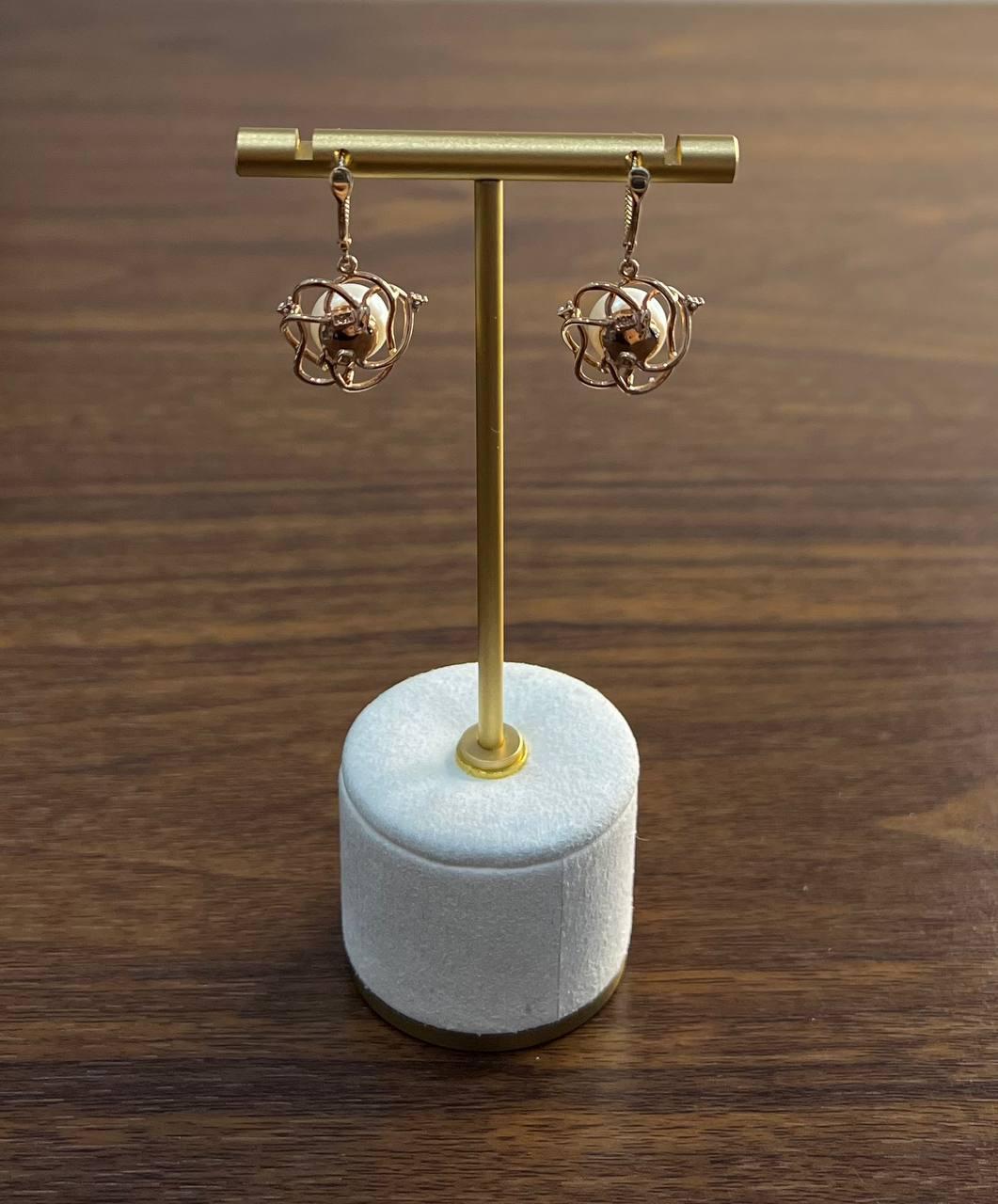 Round White Pearl 14K Yellow Gold Dangle Drop Earrings For Sale 4