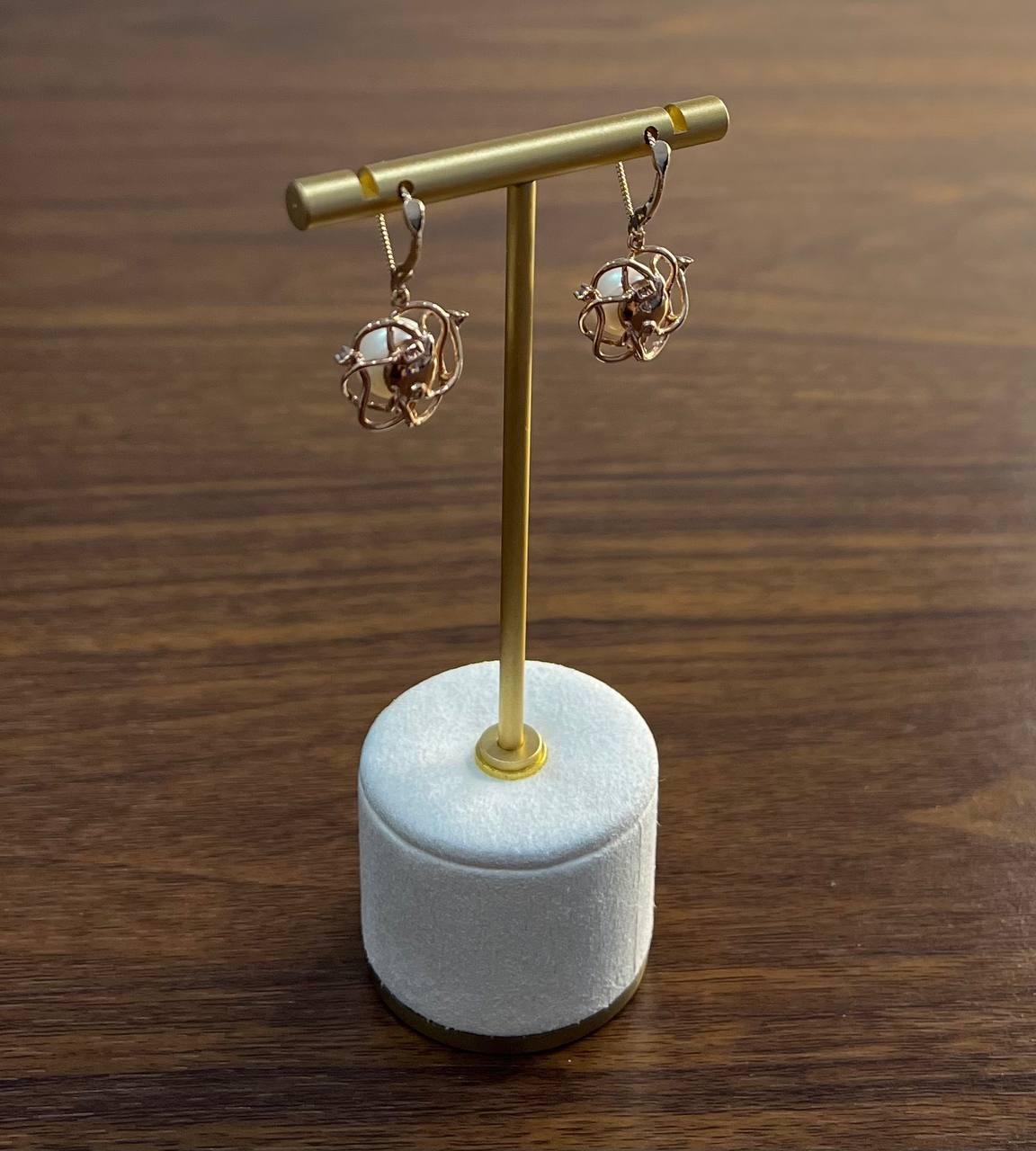 Round White Pearl 14K Yellow Gold Dangle Drop Earrings For Sale 5