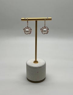 Round White Pearl 14K Yellow Gold Dangle Drop Earrings