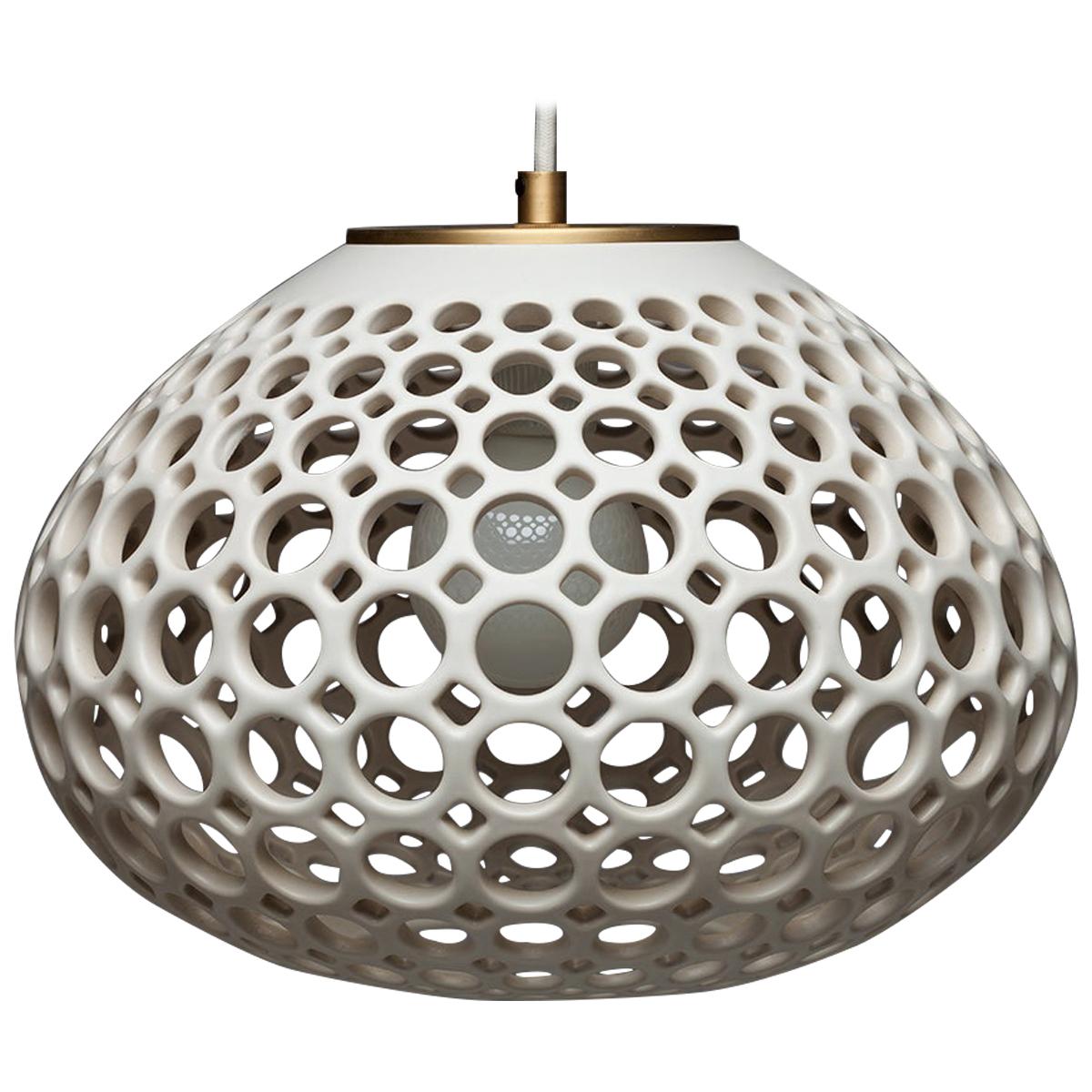 Round White Pierced Pendant Light, in Stock For Sale
