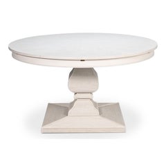 Round White Reeded Pedestal Dining Table with Expanding Top