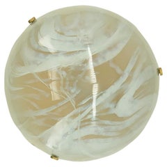 Round White Smoked Marbled Glass Flush Mount by Hillebrand, Germany, 1960s