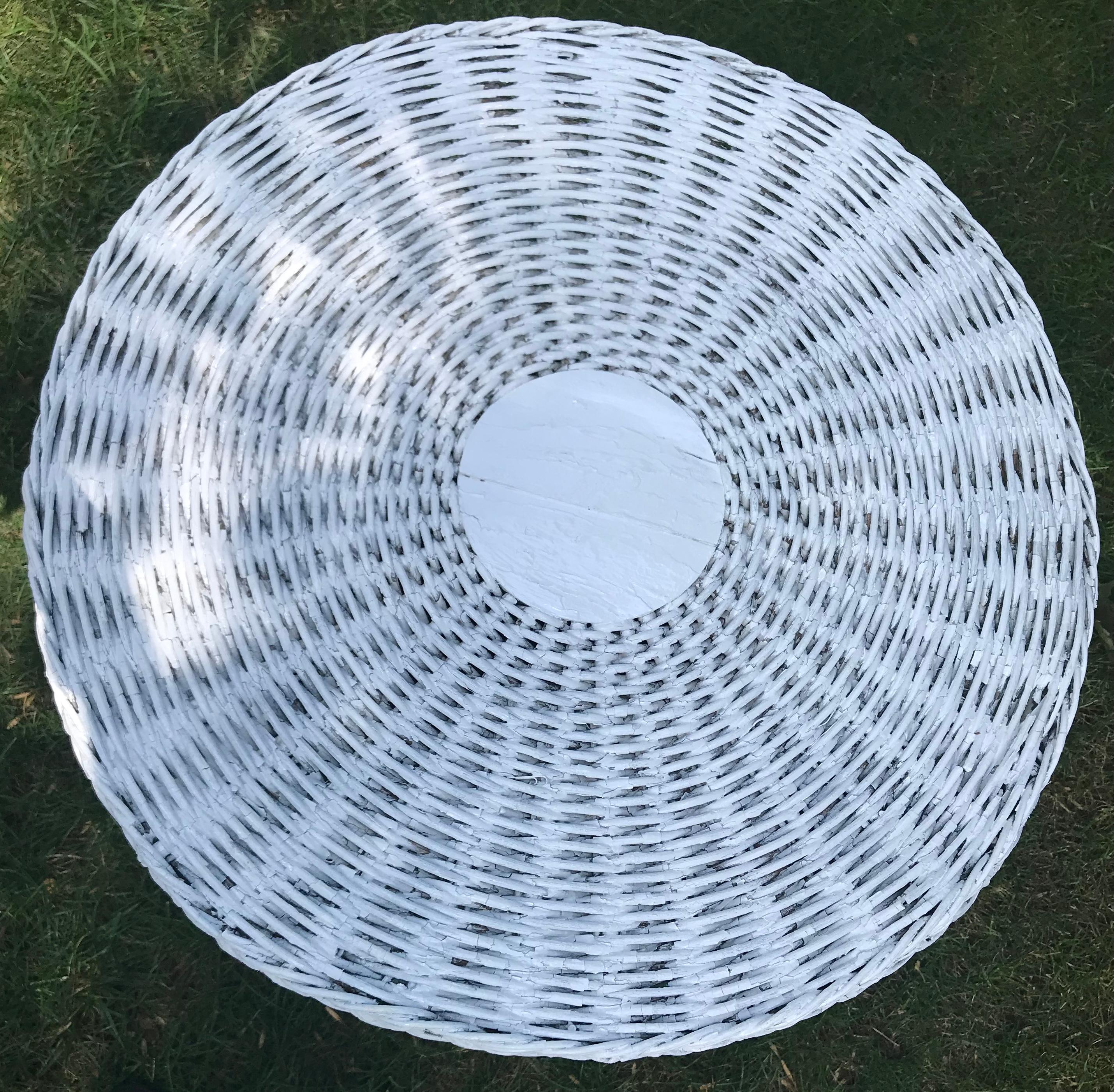 round white wicker side table