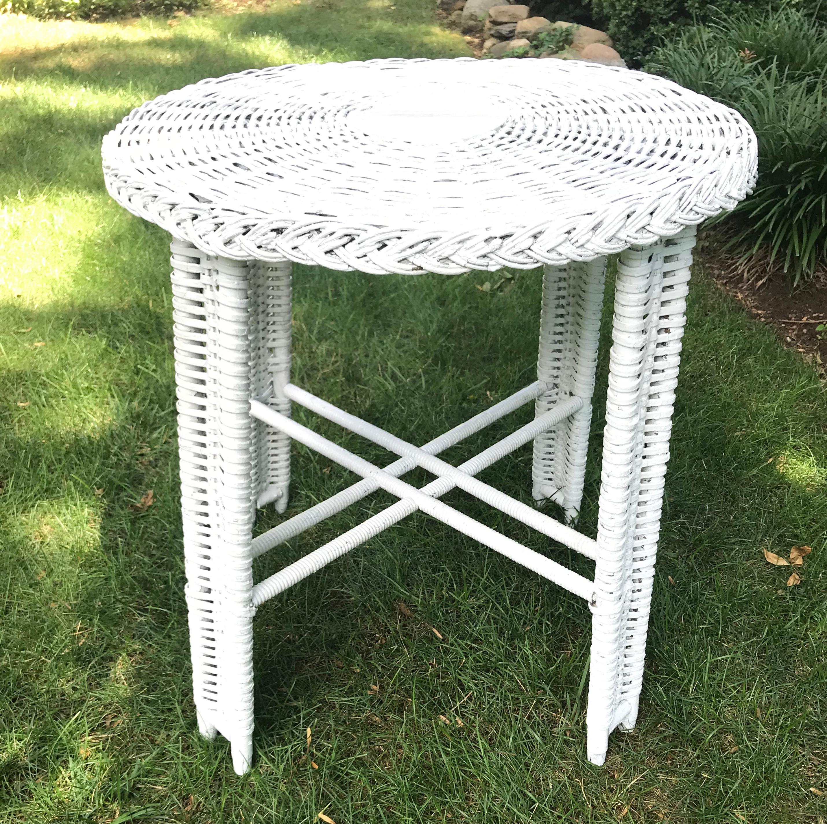 Painted Round White Wicker Table