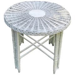 Antique Round White Wicker Table