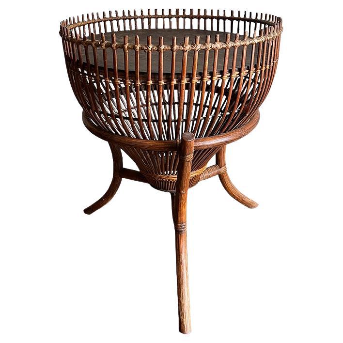 Runder italienischer Fischkorb-Beistelltisch aus Korbweide und Rattan – nach Albini, 1960er Jahre im Angebot 5