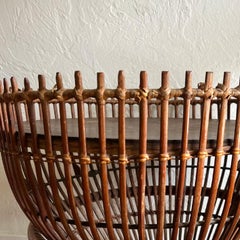 Round Wicker and Rattan Italian Fishing Basket Side Table - after Albini 1960s