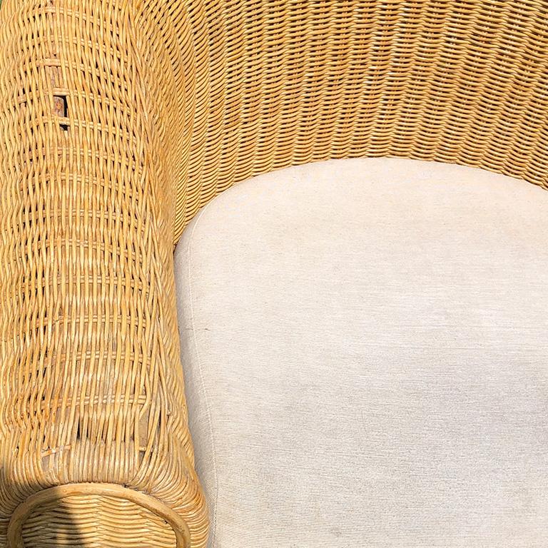 Round Wicker Bamboo Rattan Trompe L'oeil Draped Ghost Table and Chair Set 1970s  2