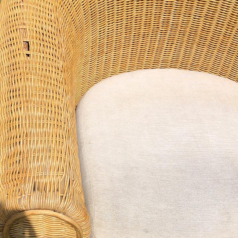 Round Wicker Bamboo Rattan Trompe L'oeil Draped Ghost Table and Chair Set 1970s 3