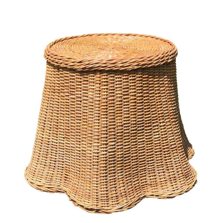 Round Wicker Bamboo Rattan Trompe L'oeil Draped Ghost Table and Chair Set 1970s 5