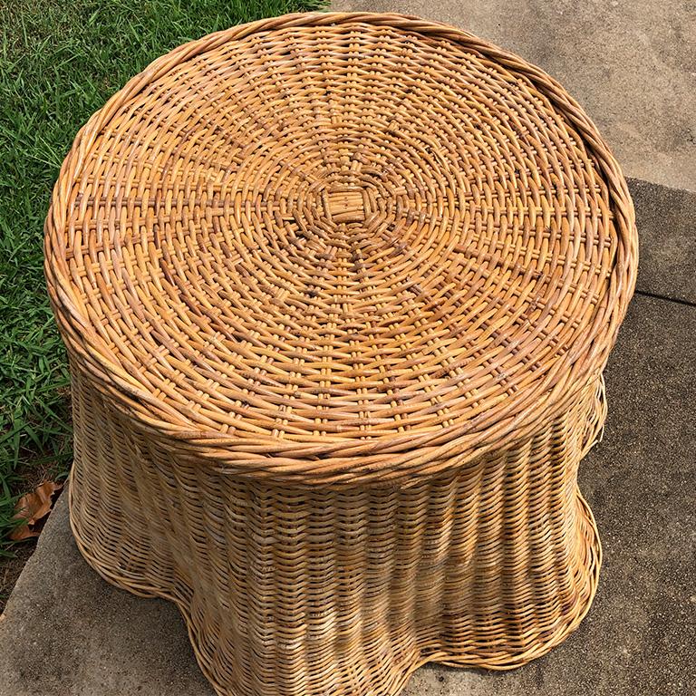 Late 20th Century Round Wicker Bamboo Rattan Trompe L'oeil Draped Ghost Table and Chair Set 1970s 