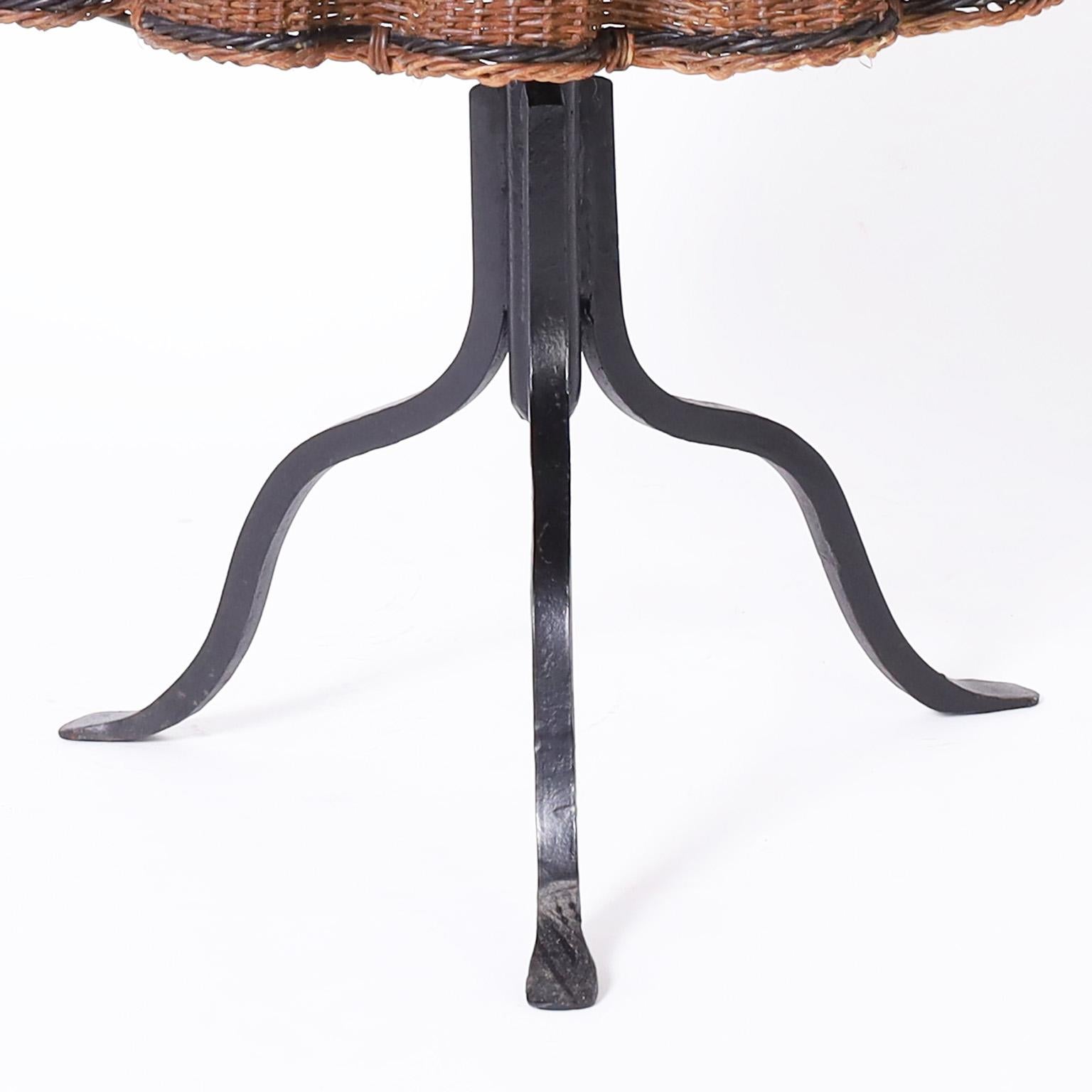 20th Century Round Wicker Ghost Drapery Table