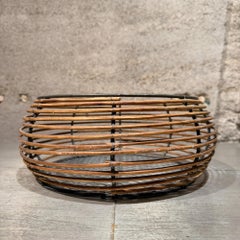Cestino rotondo in vimini avvolto in metallo Farmhouse Rustic Desig