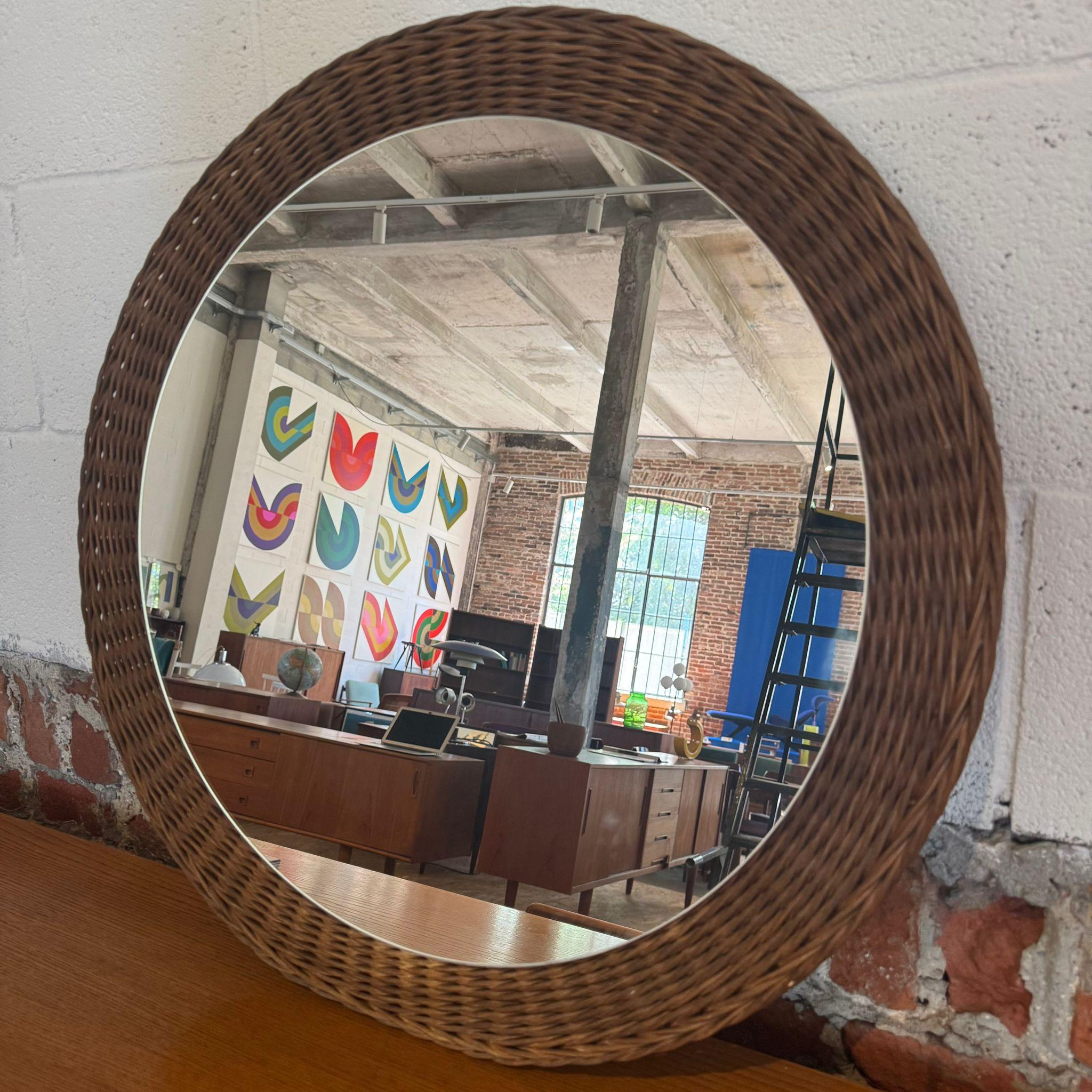 Mid-Century Modern Round wicker mirror, Denmark 1960 For Sale