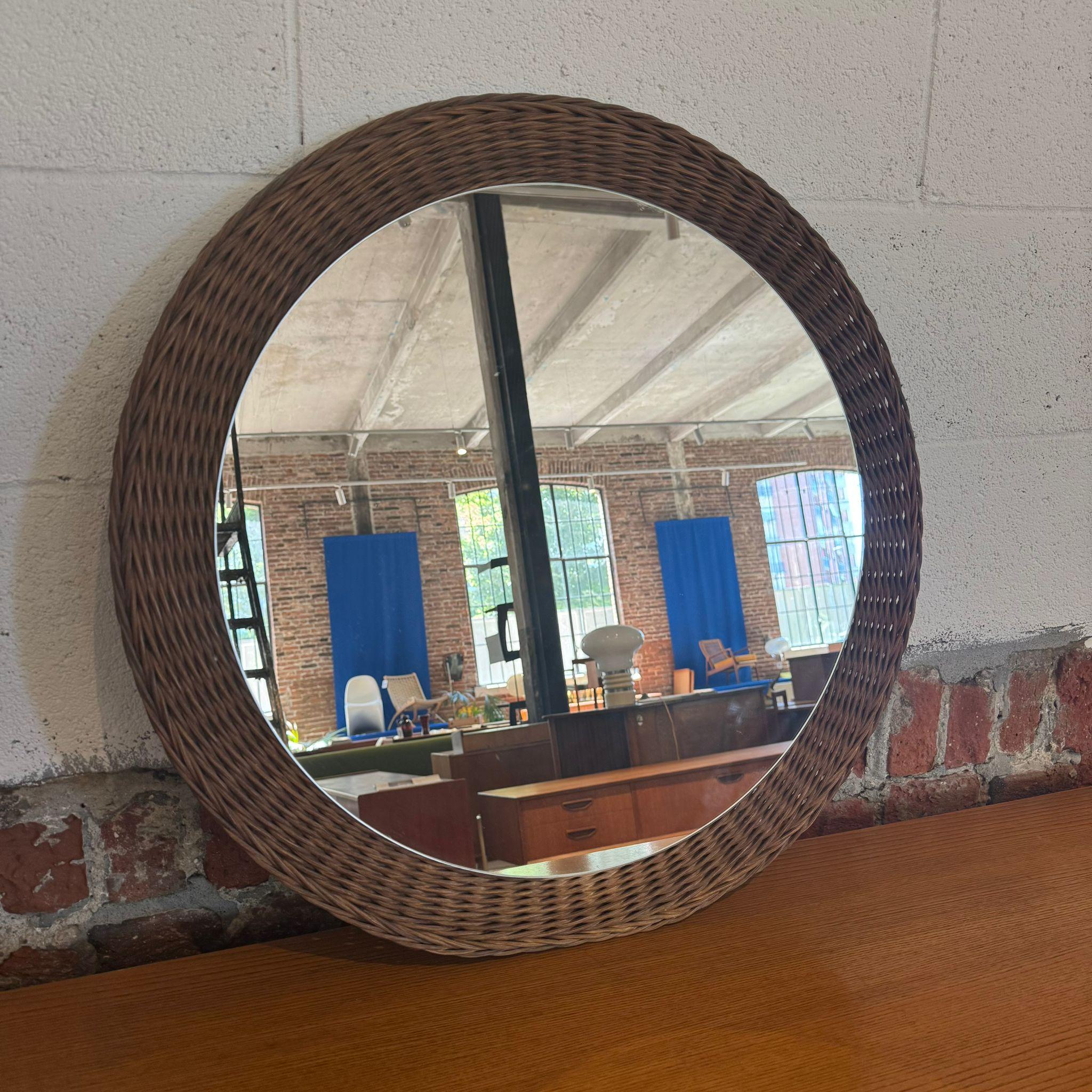 Wicker Round wicker mirror, Denmark 1960 For Sale