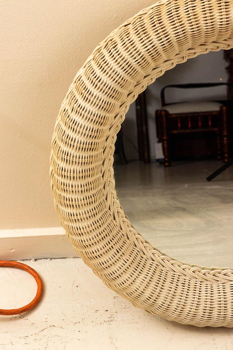 Round Wicker Mirror at 1stDibs