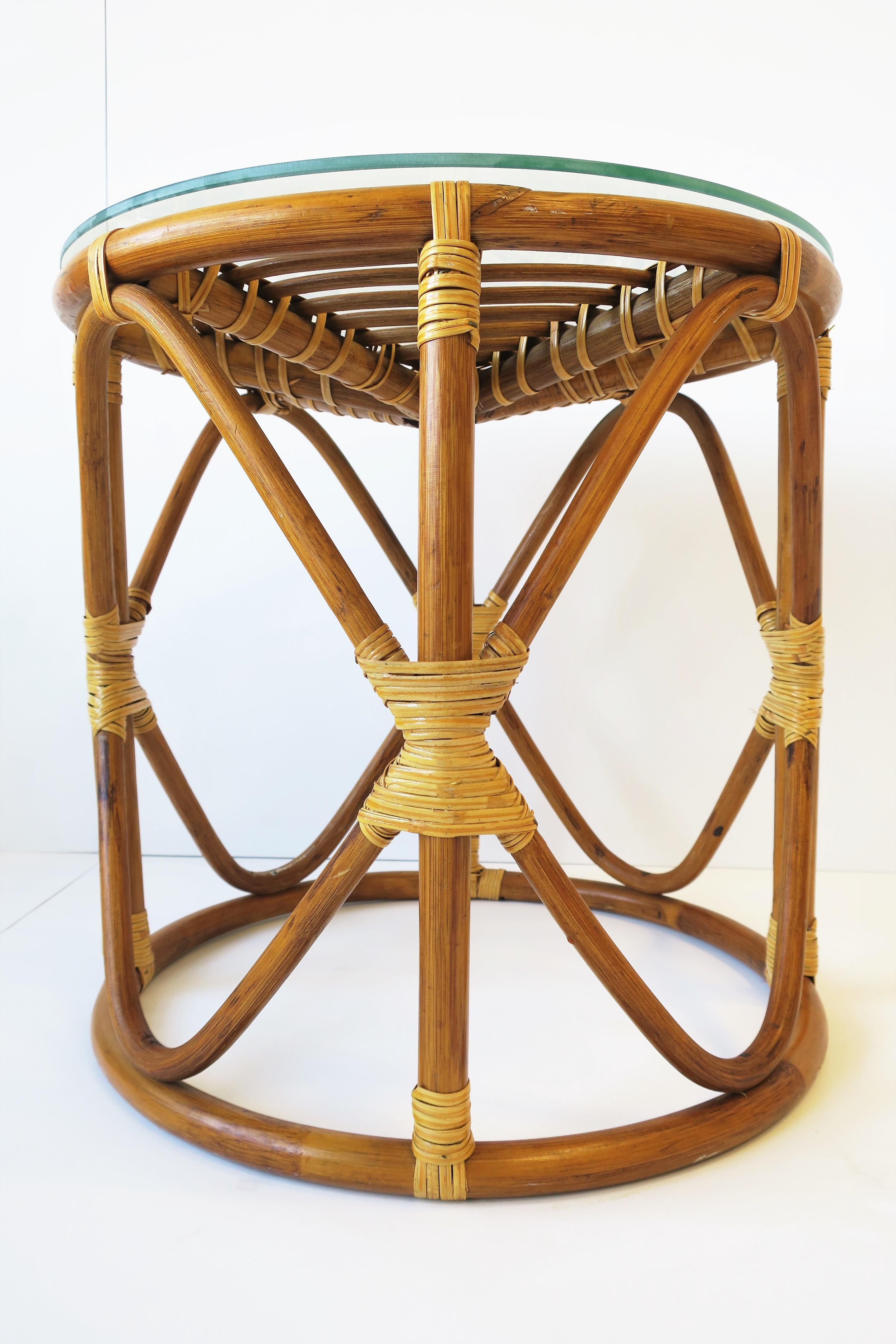 Wicker Rattan Bentwood Side Table with Glass Top 9