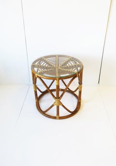 Wicker Rattan Bentwood Side Table with Glass Top