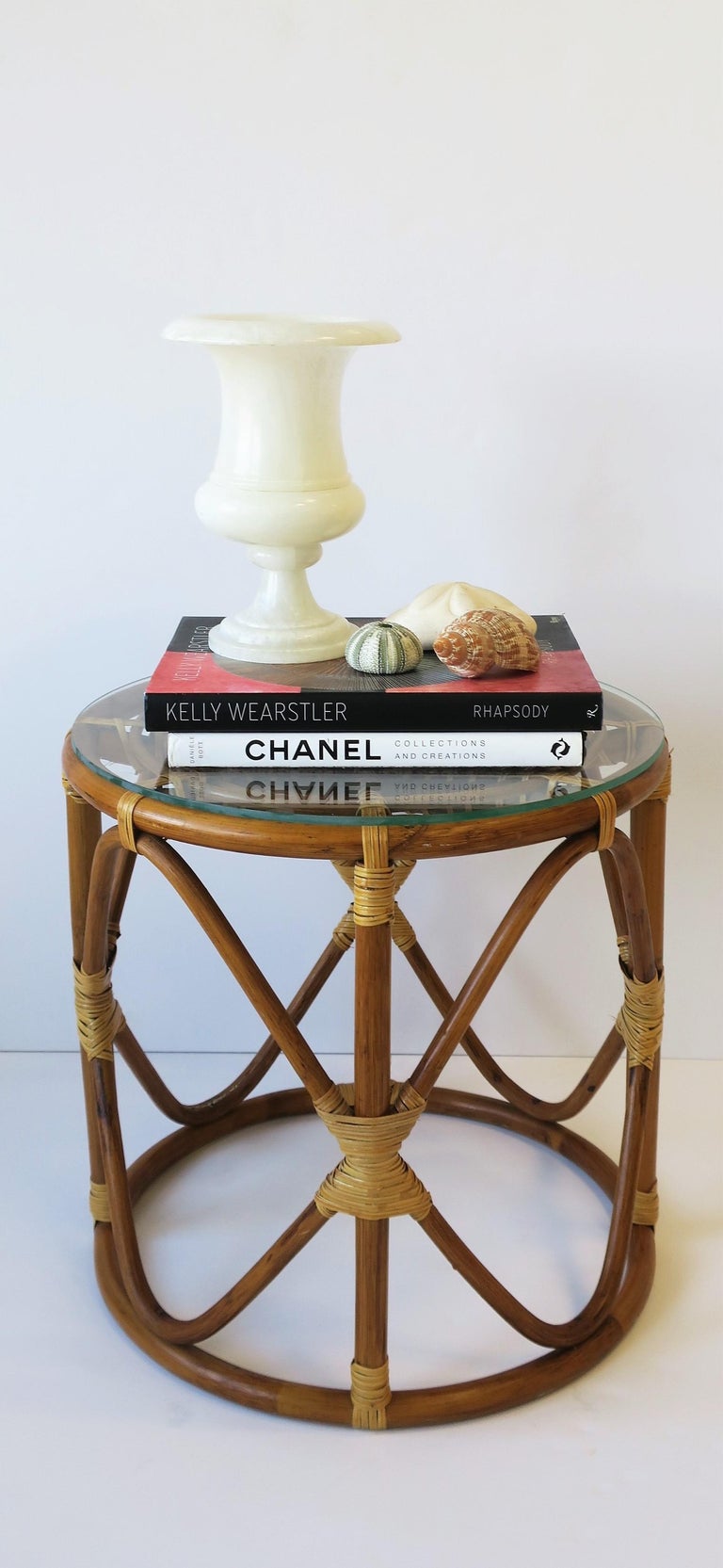 Wicker Rattan Bentwood Side Table with Glass Top at 1stDibs wicker