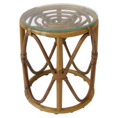 Table d'appoint en bois courbé en osier et rotin avec plateau en verre