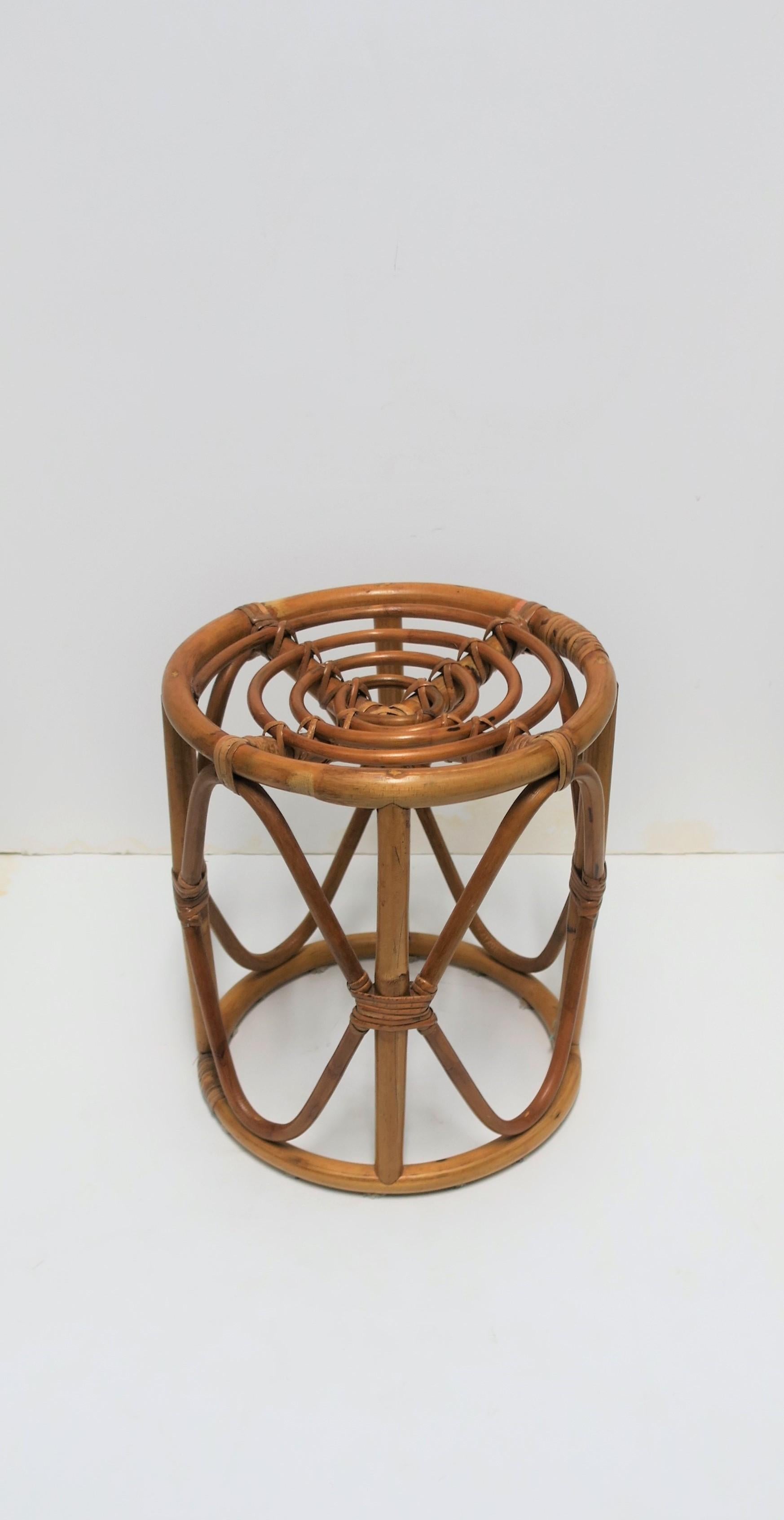 American Wicker Rattan Bentwood Side Table with Glass Top