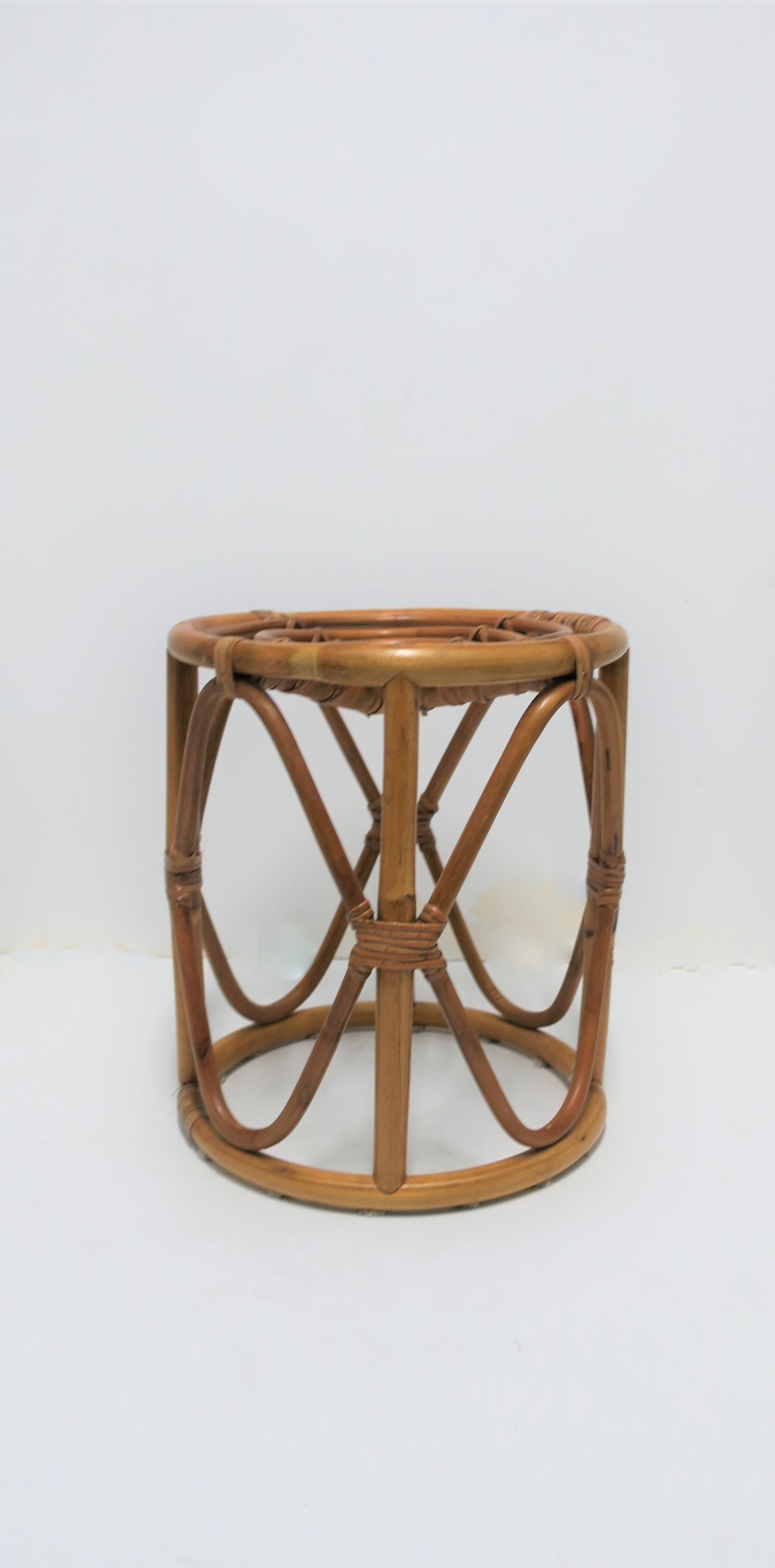 Late 20th Century Wicker Rattan Bentwood Side Table with Glass Top