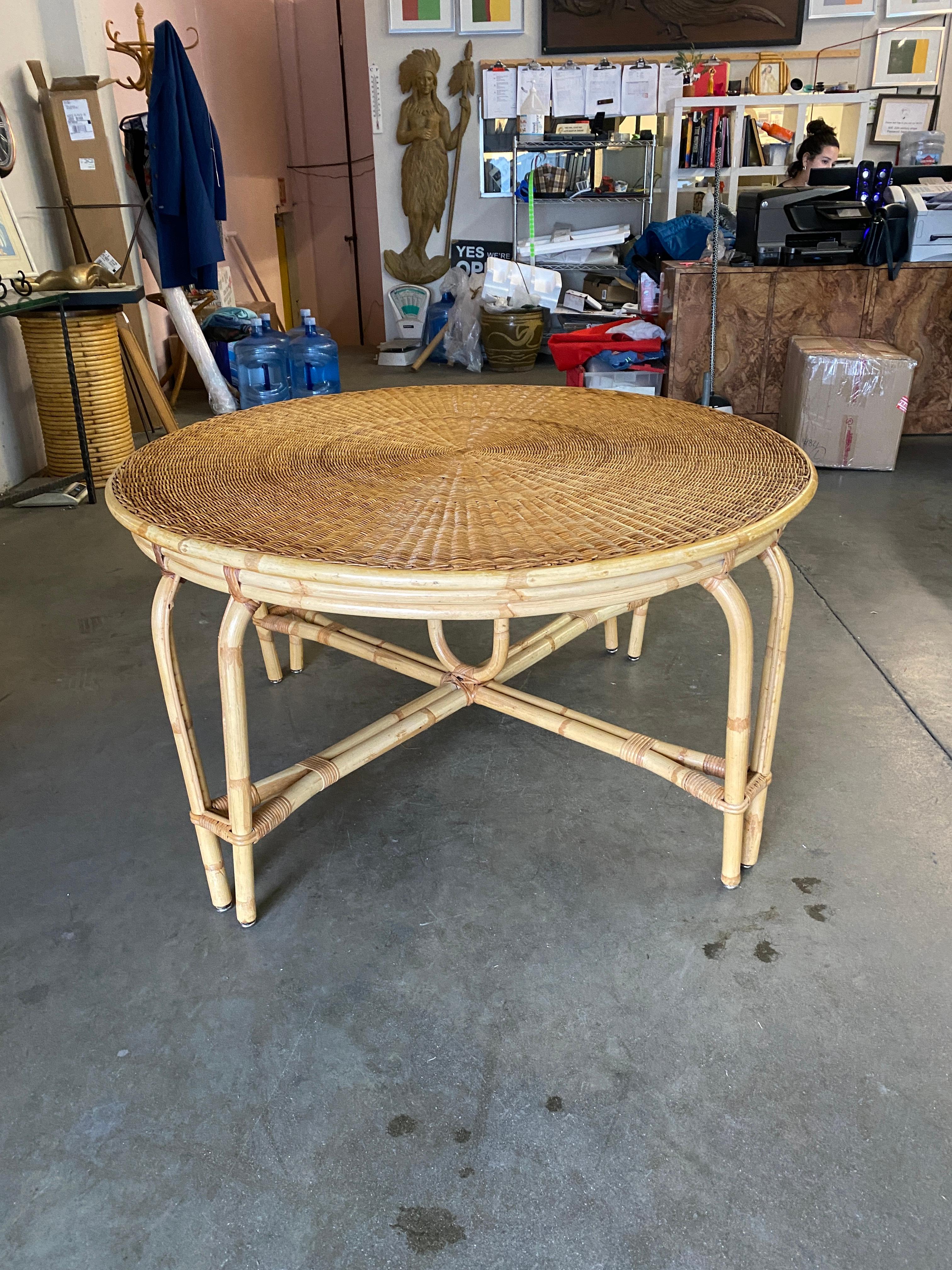 American Round Wicker Top Rattan Table w/ Matching Stools Dining Set