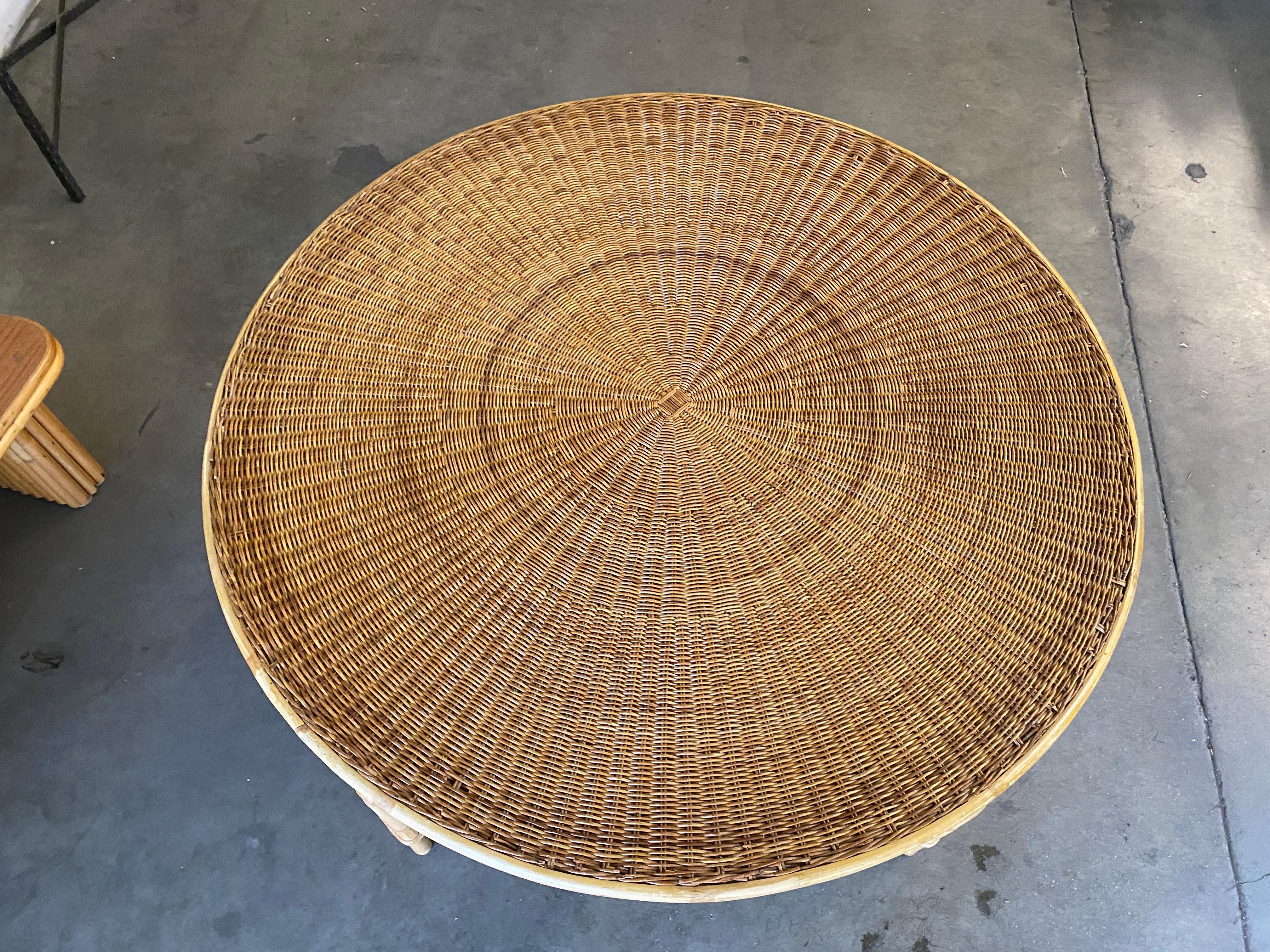 Round Wicker Top Rattan Table w/ Matching Stools Dining Set 1