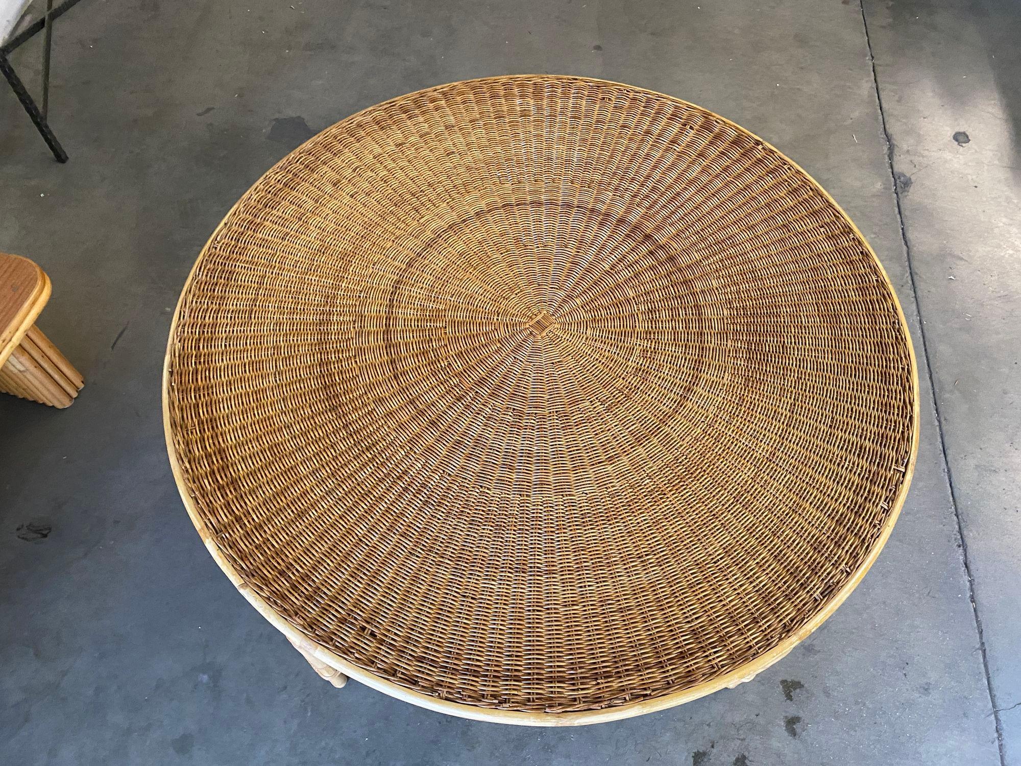 Round Wicker Top Rattan Table with Matching Stools Dining Set For Sale 2