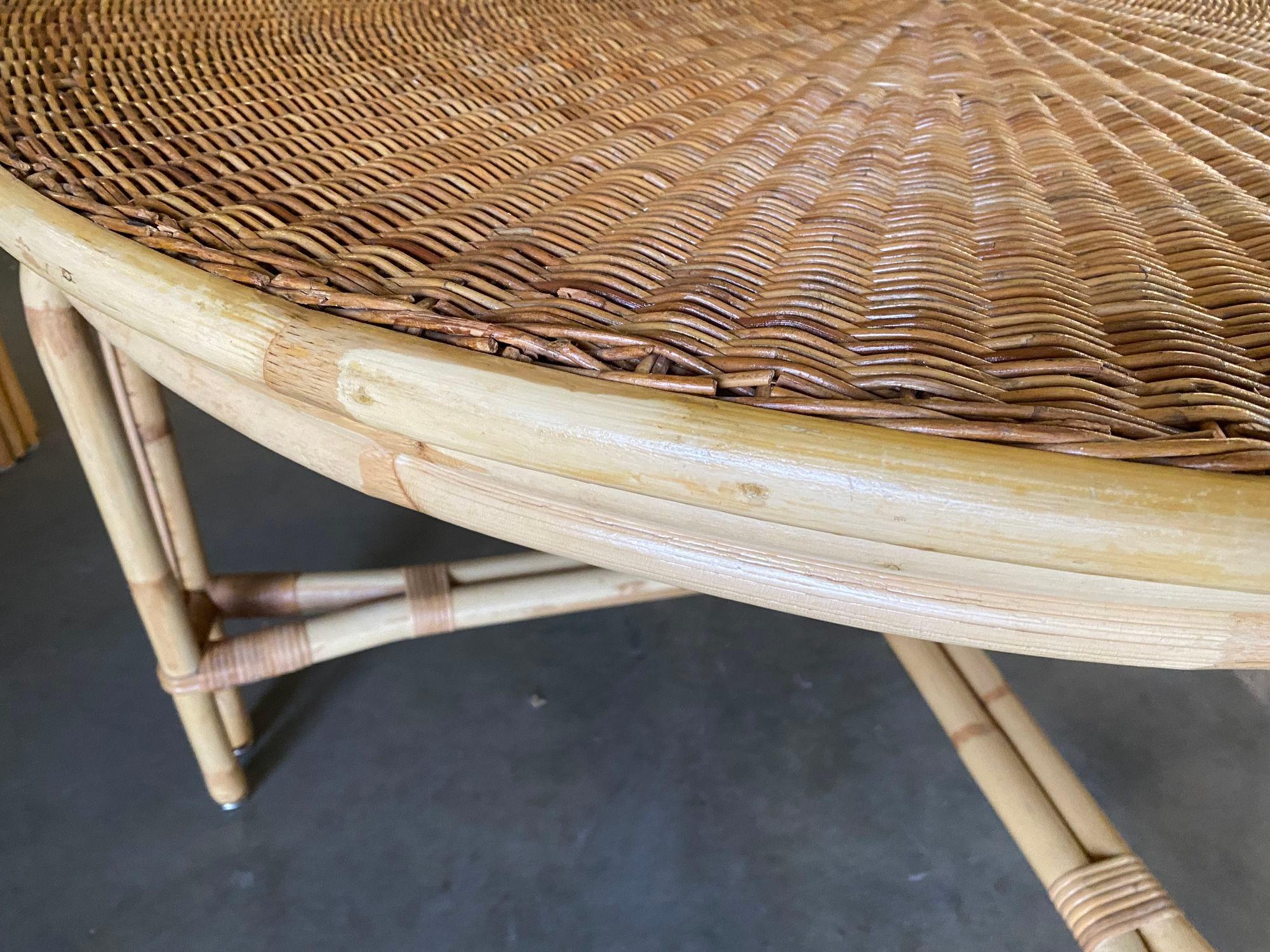 Round Wicker Top Rattan Table with Matching Stools Dining Set For Sale 6