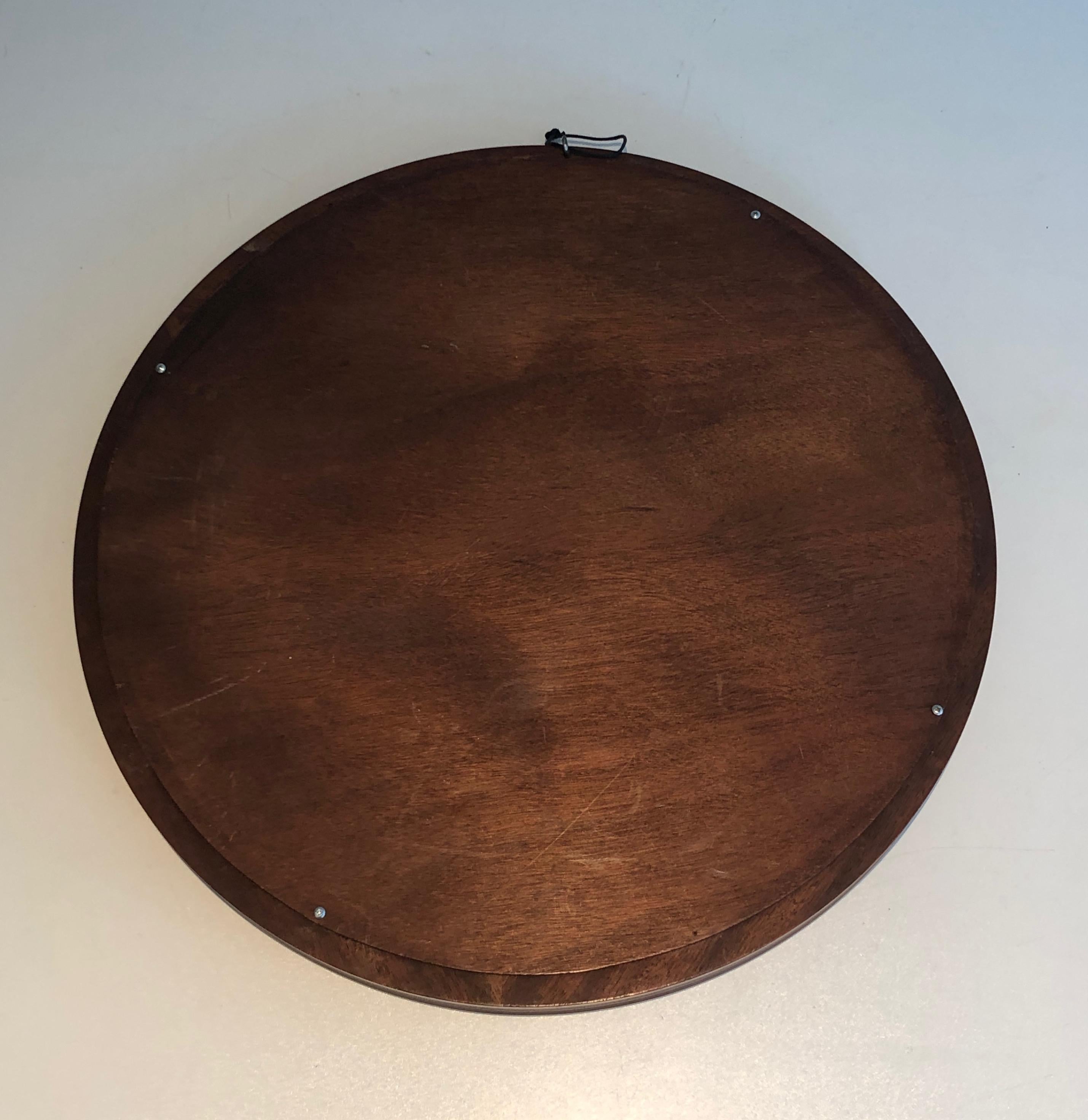 Round Wood and Brass Mirro, French Work, circa 1950 For Sale 5