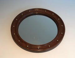 Round Wood and Brass Mirro, French Work, circa 1950
