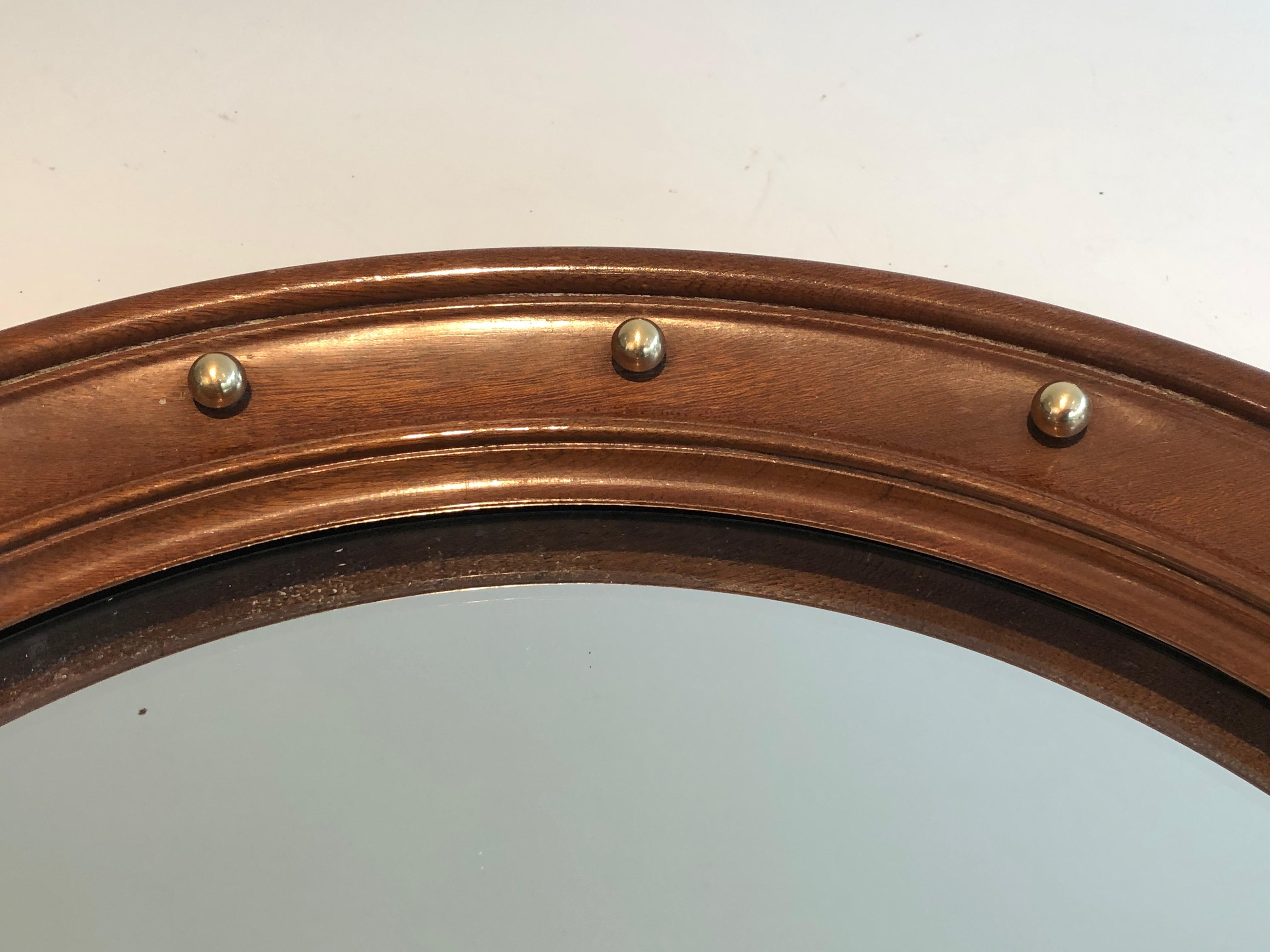 Round Wood and Brass Mirro, French Work, circa 1950 For Sale 1