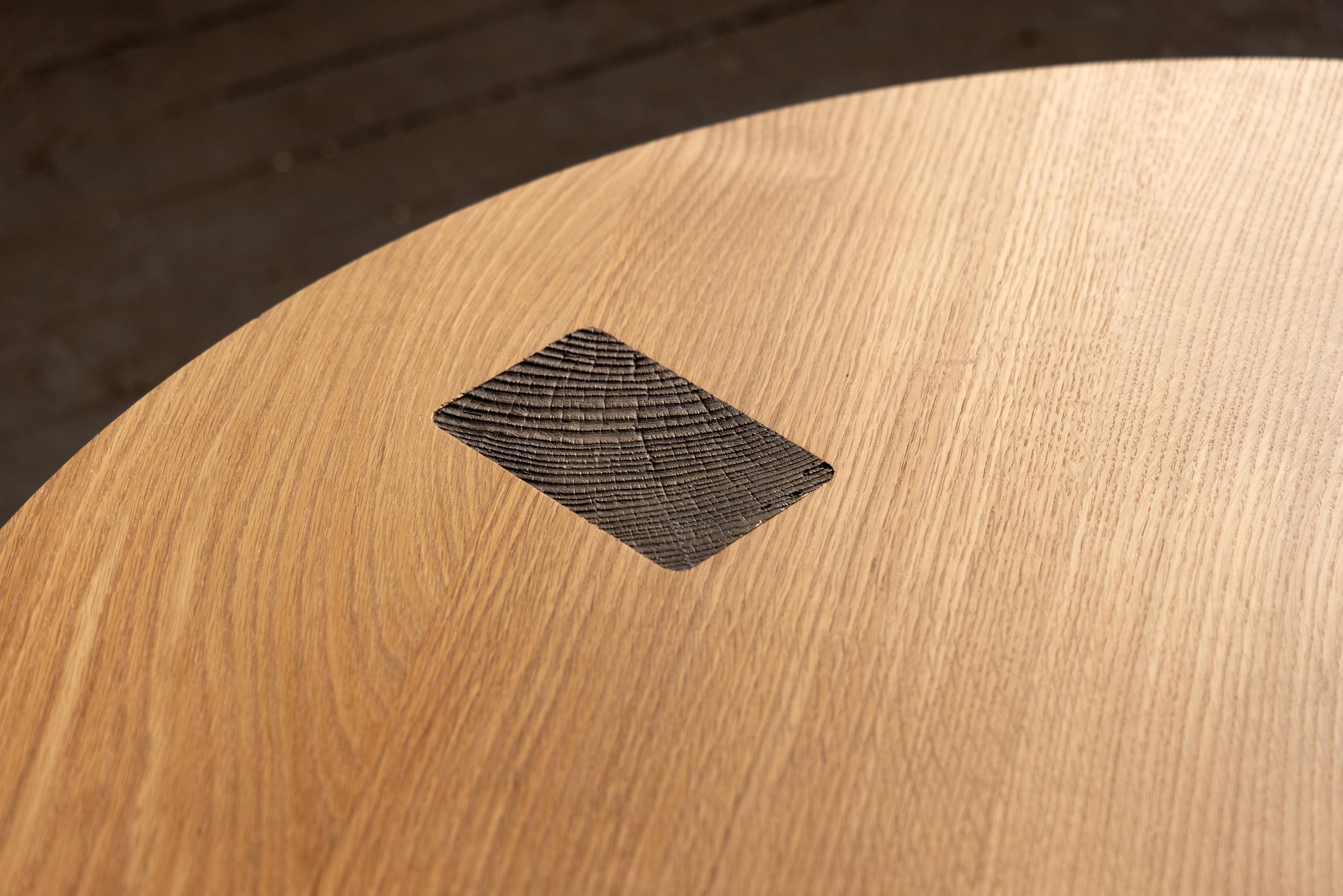 Inspired by Japanese shou sugi ban finishes, that we use on our hyo table and beam bench. We developed our own hardware to enhance the beauty and function to start a new lineage of work. A recent collaboration with resident Birmingham metal artists,