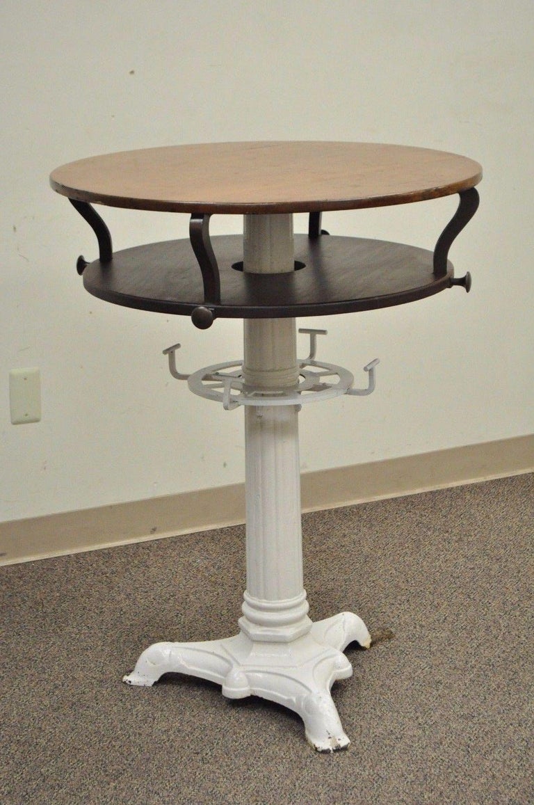 Round Wood and Cast Iron Pedestal Base Industrial Centre Island Table