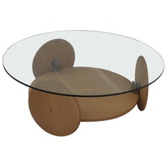 Round Wood and Glass Coffee Table with Shelf