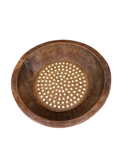 Round Wood Bowl with Bone Inlay, India, Contemporary