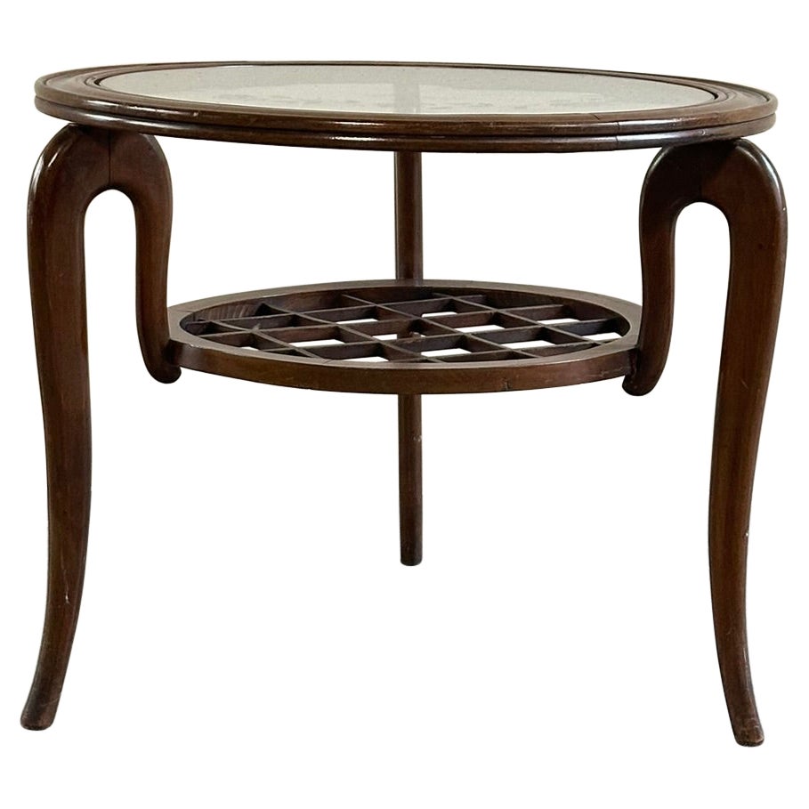 Round wood coffee table, 1950s, Italian-made, in the style of Paolo Buffa