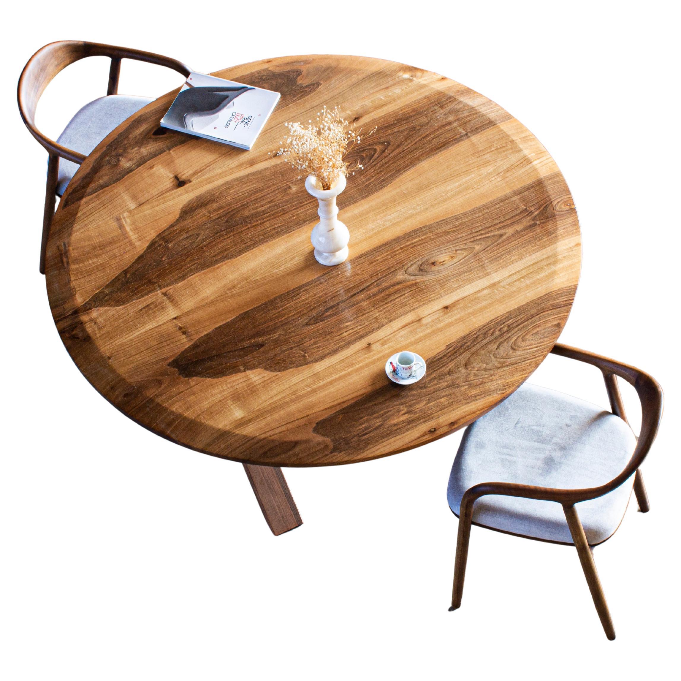 Farmhouse Round Walnut Wood Dining Room Table - Natural Round Walnut Wood Table
