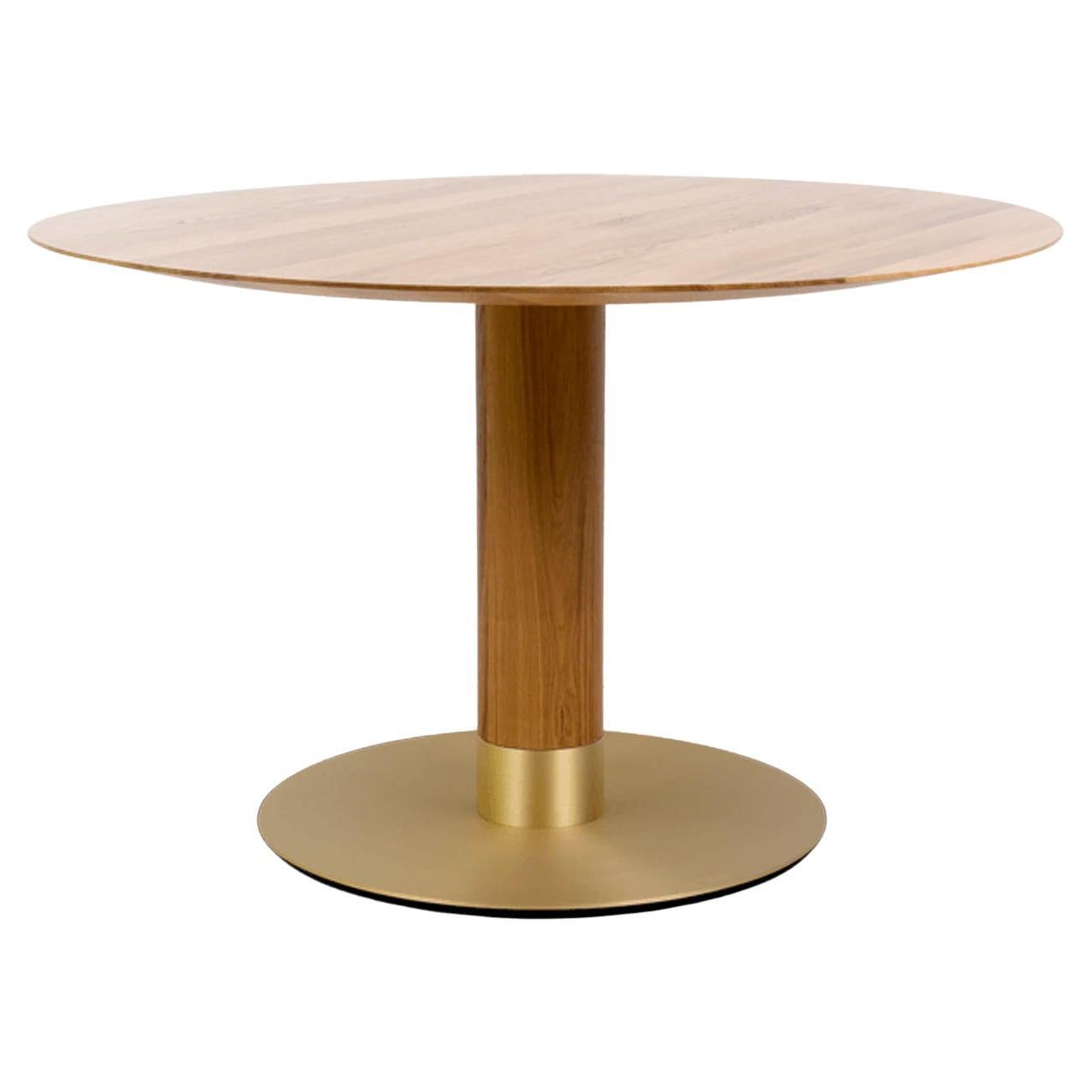 Modern Round Natural Wood Dining Table with Brass Base For Sale