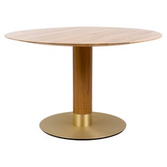 Modern Round Natural Wood Dining Table with Brass Base