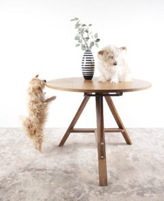 Round wood Industrial table 1960s